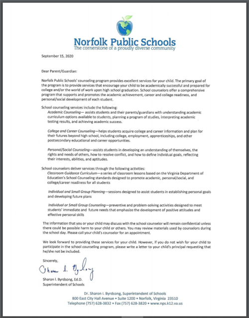 School Counseling Opt-Out Letter 